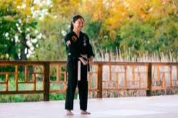 Student at Tukong Austin belt testing ceremony
